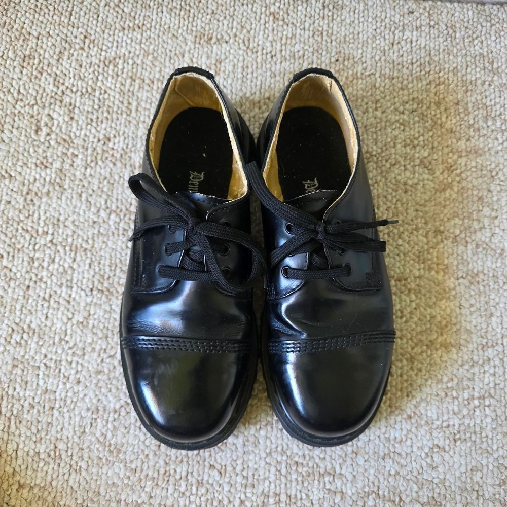 Vintage Mens Demonia Black Leather Steel Toed Shoes Size 10 - Picture 4 of 11